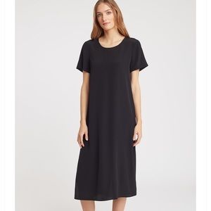 Cuyana silk pleat back tee dress midi length